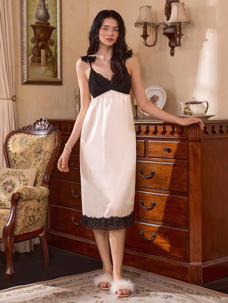French Elegant Lace Patchwork Bow Suspender Decorative Women's Suspender Skirt