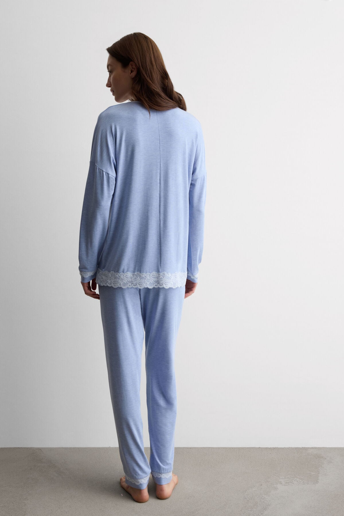 Lace Trim Full Length Pajamas in Modal