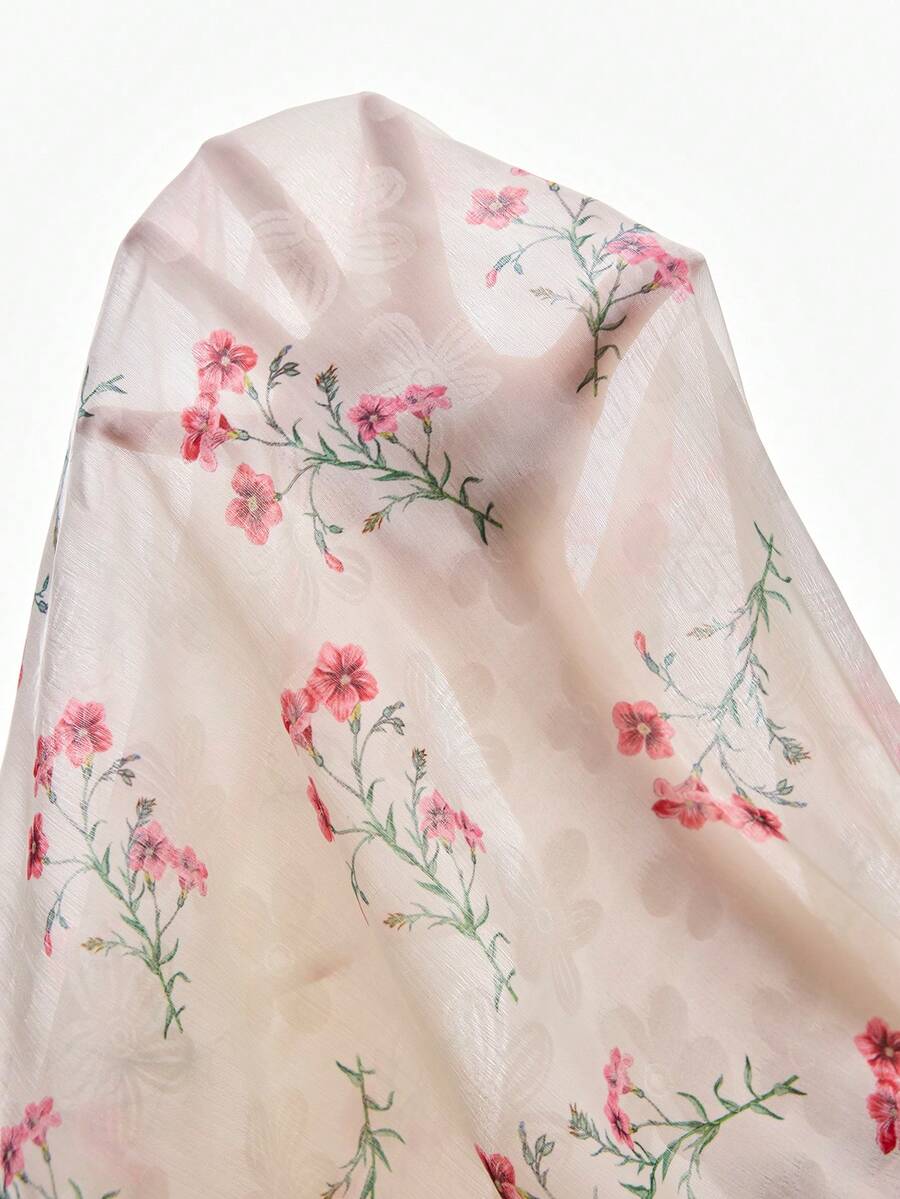 Two-piece floral print sheer jacket and satin slip dress set
