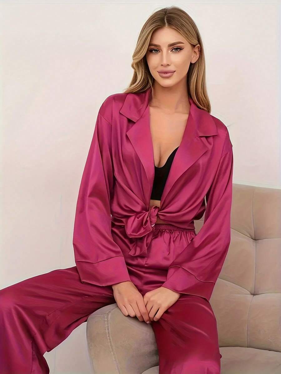 Solid Color Thin Ladies Home Imitation Silk Pajamas Ladies Winter Ice Silk Loose Can Be Worn Outside