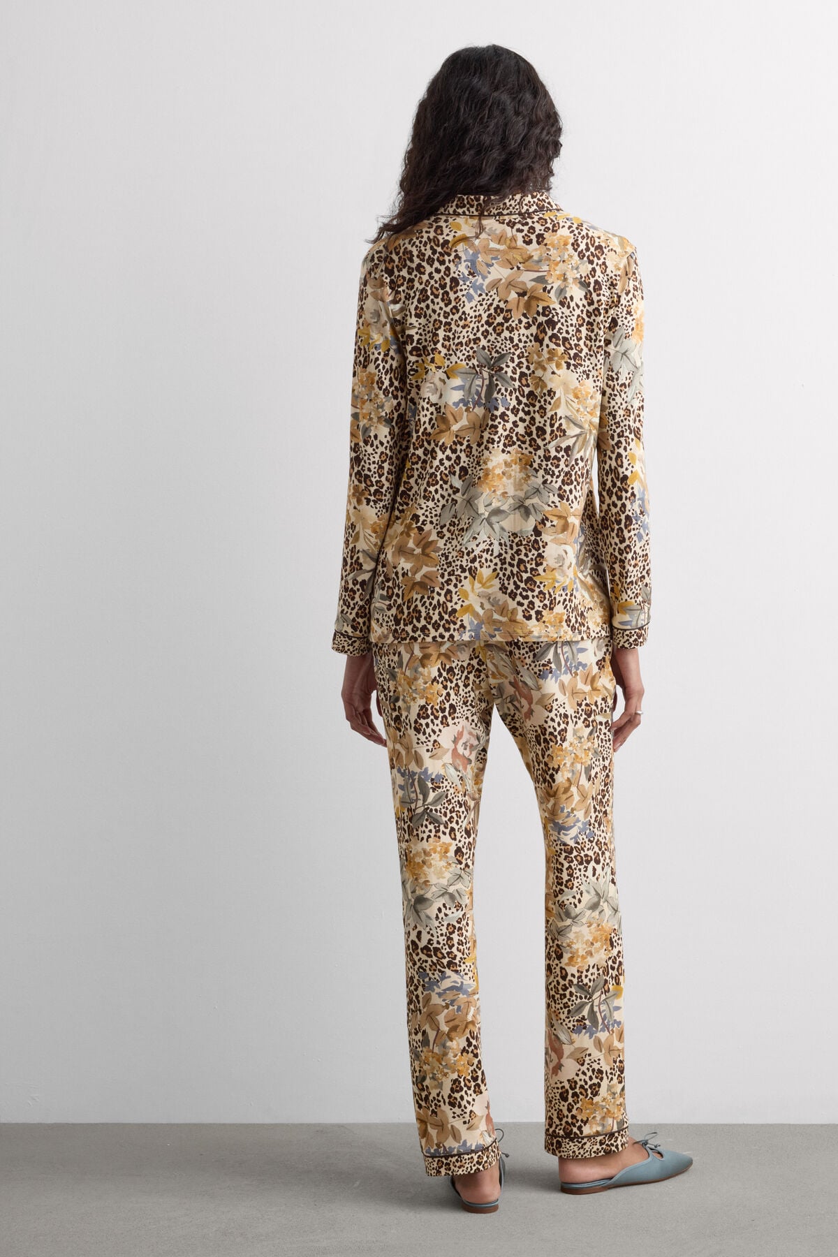 Simply Iconic Button Up Full Length Pajamas in Animal Print Modal
