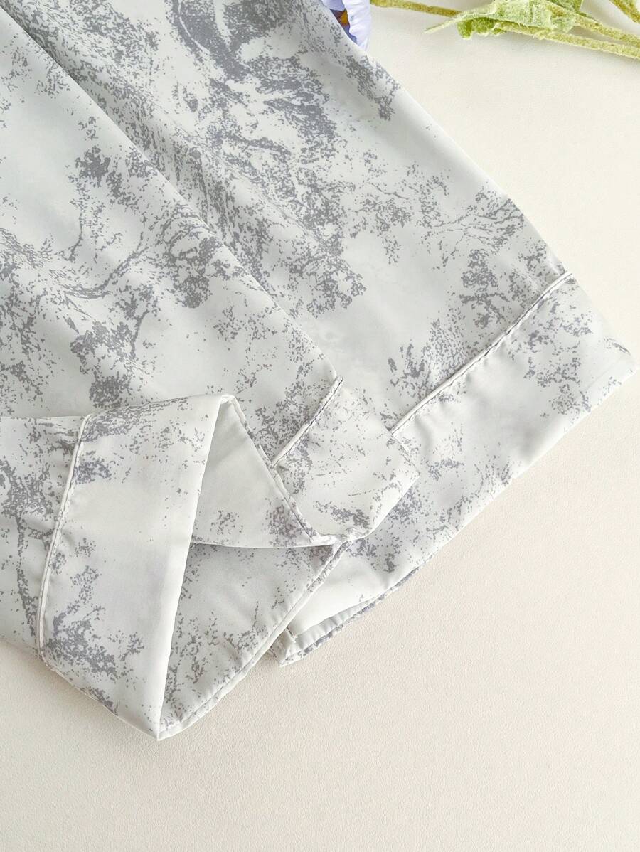2pcs Women's Ink Printing Ice Silk Simple Home Wear Long Sleeve Top And Pants, Two Pieces Set