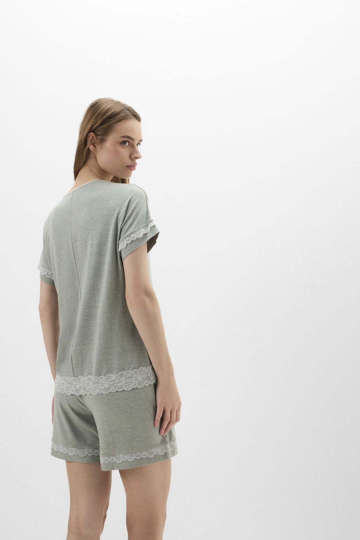 Lace Trim Short Pajamas in Modal