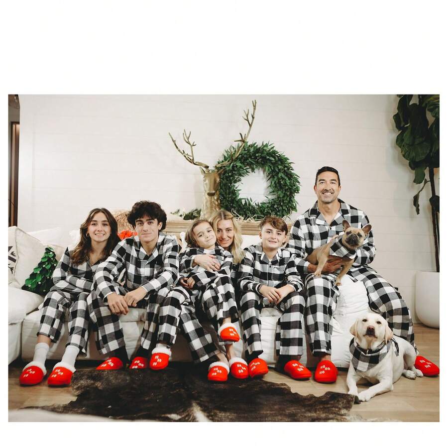 Christmas Family Matching Pjs Casual Long Sleeve Plaid Print Button Down Lounge Set Festival Party Loungewear 2Piece Xmas Oufit Long Sleeve Plaid Shirt Pant Set
