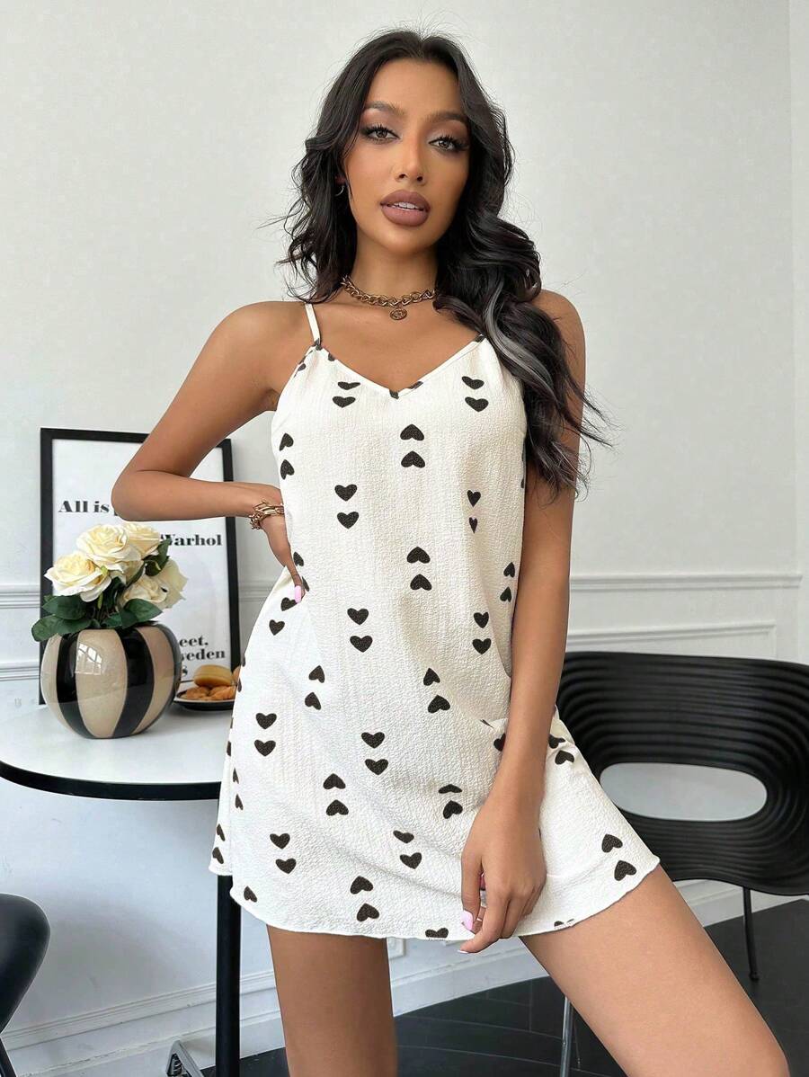 Heart print suspender pajamas