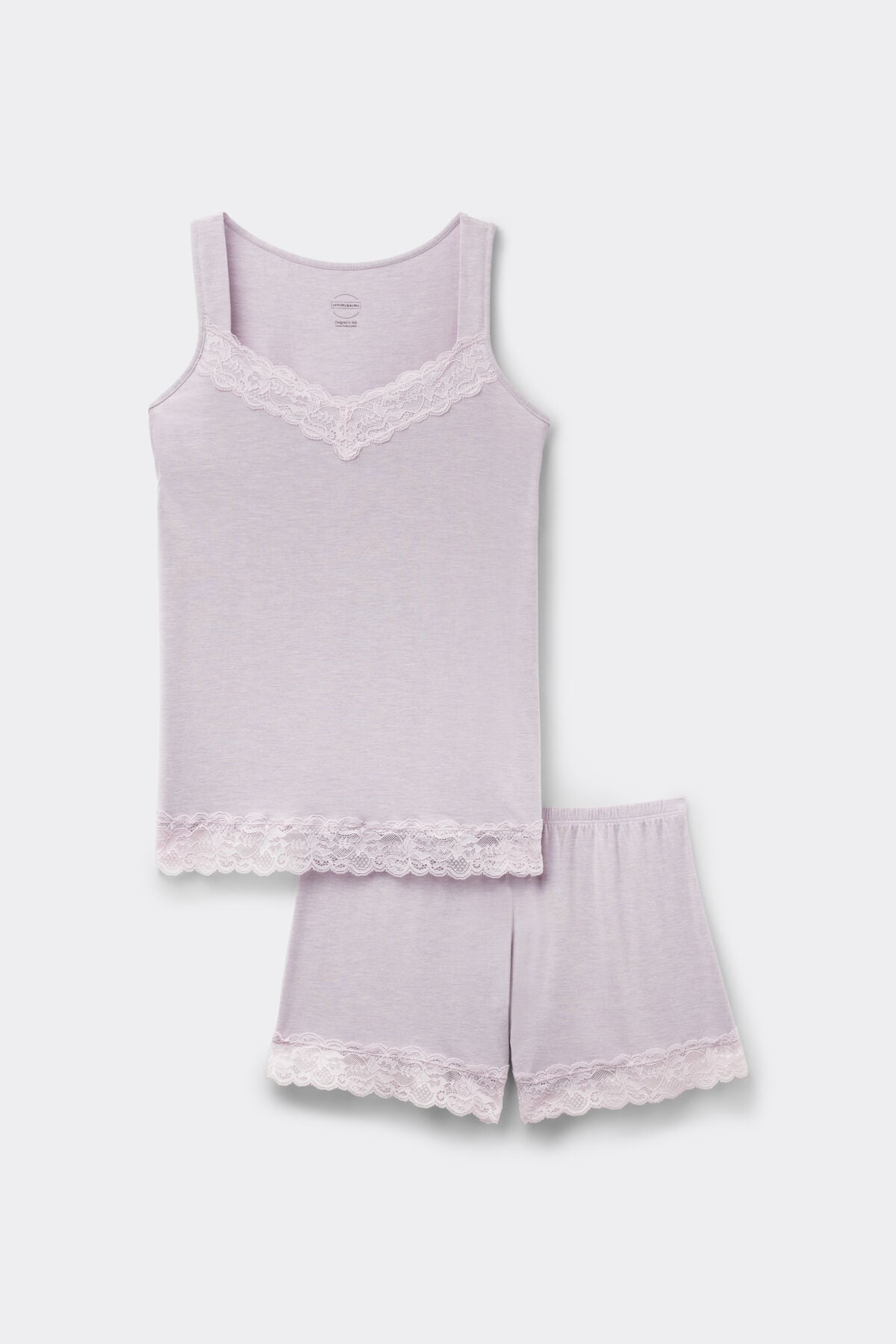 Lace Trim Tank Top Short Pajamas in Modal
