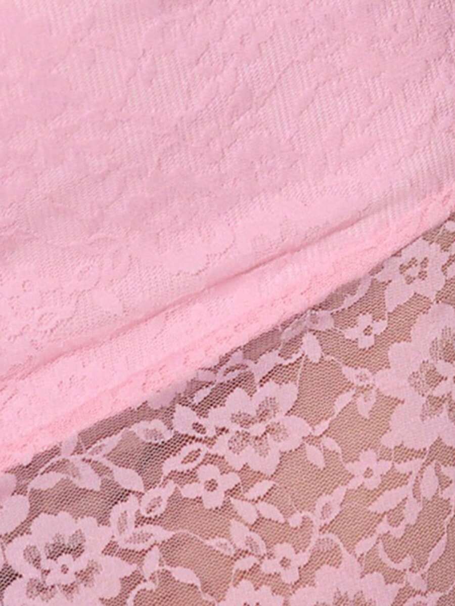 Women's sexy suspender asymmetric hem lace nightgown
