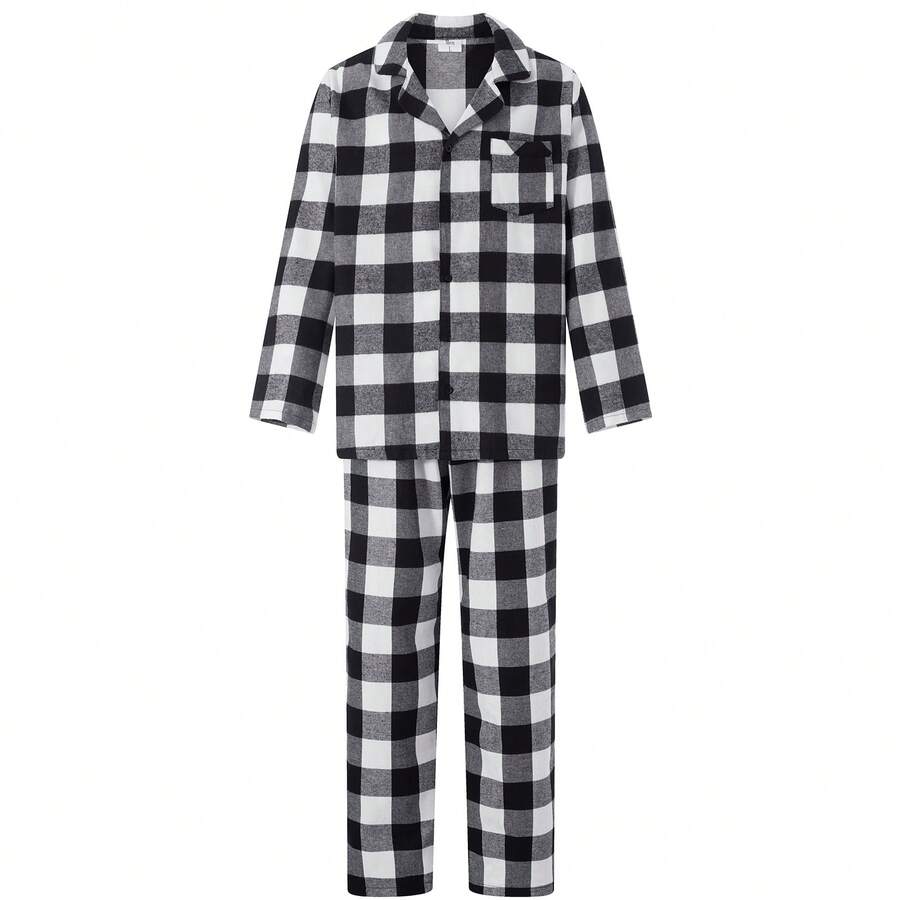 Christmas Family Matching Pjs Casual Long Sleeve Plaid Print Button Down Lounge Set Festival Party Loungewear 2Piece Xmas Oufit Long Sleeve Plaid Shirt Pant Set