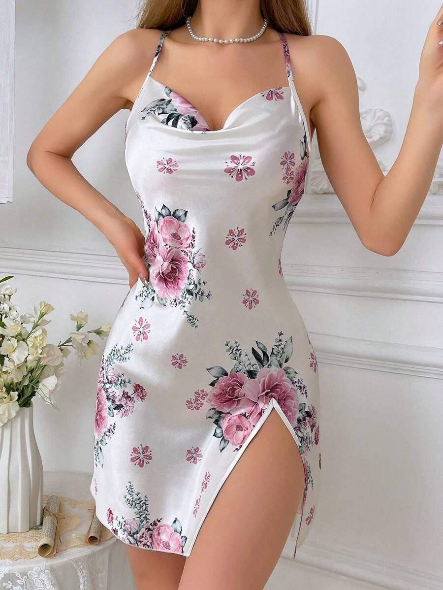 Women's floral print suspender nightdress pajama dress