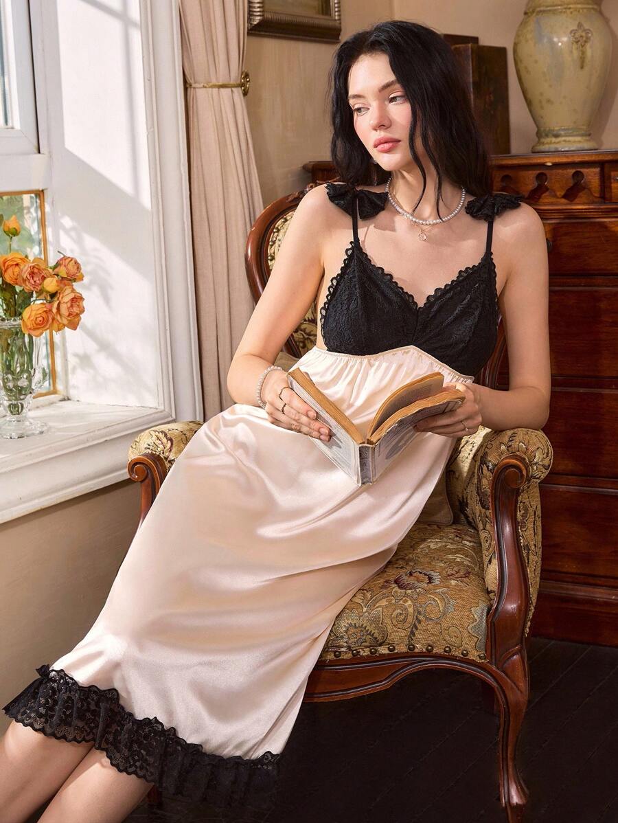 French Elegant Lace Patchwork Bow Suspender Decorative Women's Suspender Skirt