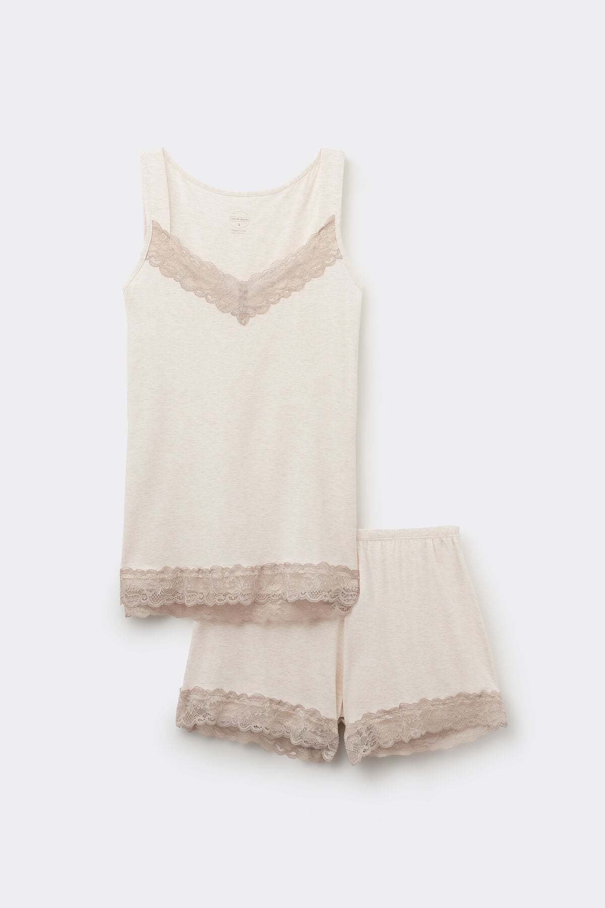 Lace Trim Tank Top Short Pajamas in Modal
