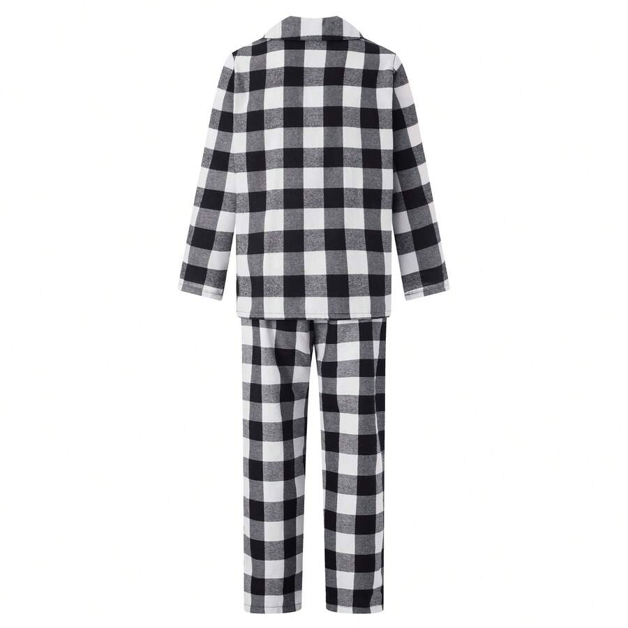 Christmas Family Matching Pjs Casual Long Sleeve Plaid Print Button Down Lounge Set Festival Party Loungewear 2Piece Xmas Oufit Long Sleeve Plaid Shirt Pant Set