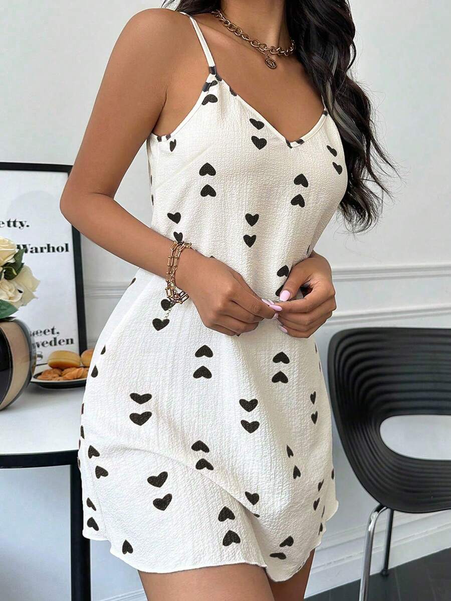 Heart print suspender pajamas